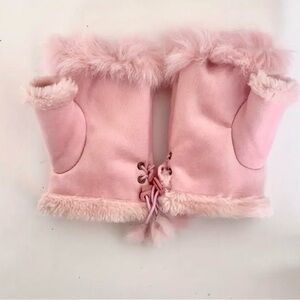 Light Pink Faux Fur Fingerless Gloves Mitts